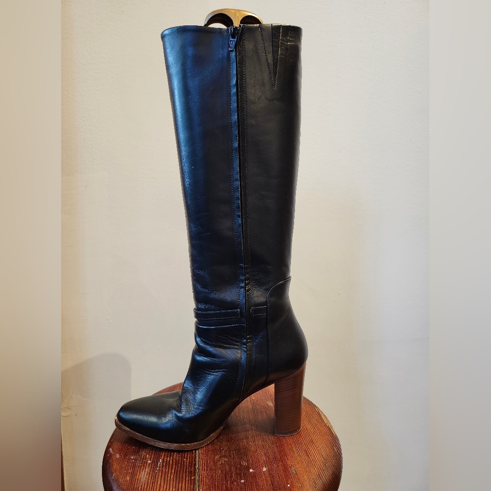 Sezane black high heeled knee high leather boots, sz EU 38 / US 7 - Picture 2 of 8